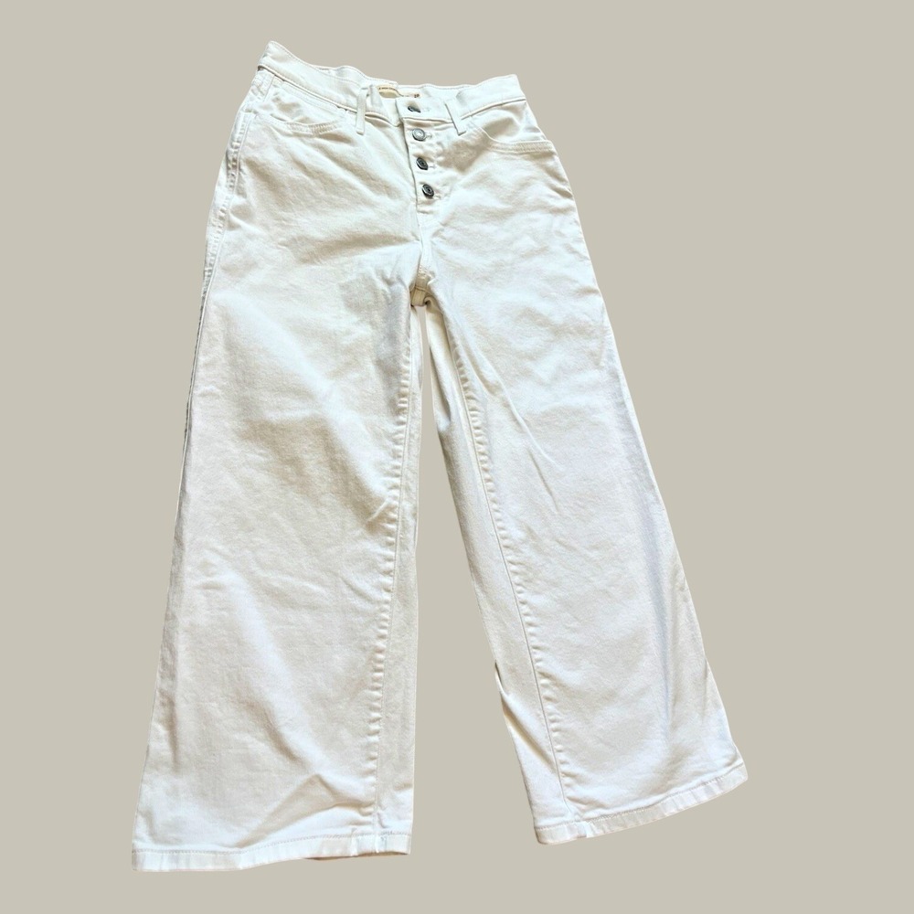 Levi's Mile High High Rise Cropped Wide Leg White Denim Jeans Stretch 28
